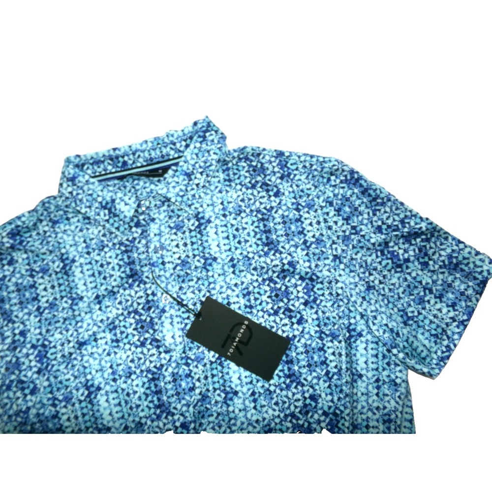 7 Diamonds MERIDIAN Polo Shirt Men's M Blue Golf 4‎ Way Stretch Geometric NWT